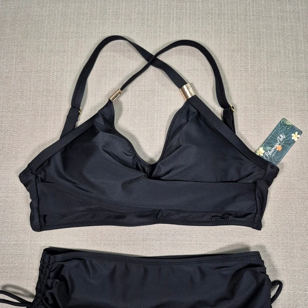 Blooming Jelly‎ Black High Waisted Ruched Bikini Set Size Medium NWT